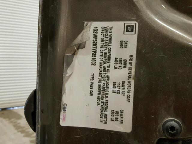 1G2WP52K7YF351602 - 2000 PONTIAC GRAND PRIX BROWN photo 10