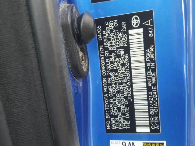 JTKDE167X60136988 - 2006 TOYOTA SCION TC ლურჯი ფოტო 10