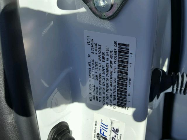 19UUB1F53GA013805 - 2016 ACURA TLX TECH WHITE photo 10