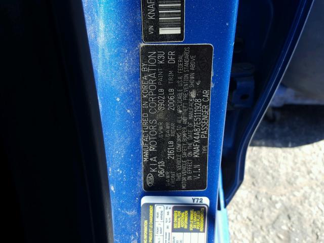 KNAFX4A87E5111928 - 2014 KIA FORTE EX BLUE photo 10