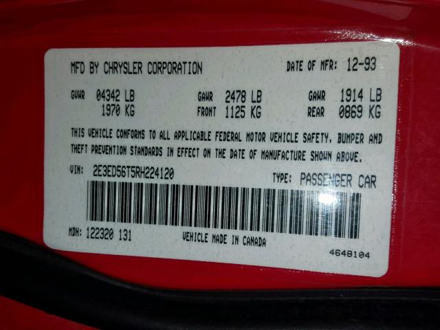 2E3ED56T5RH224120 - 1994 EAGLE VISION ESI წითელი ფოტო 10