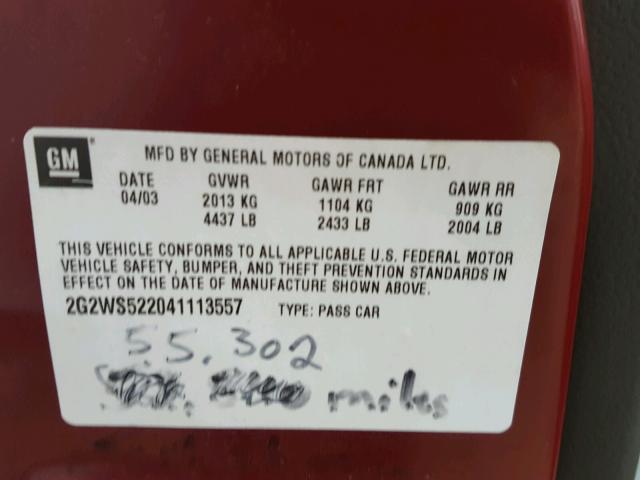 2G2WS522041113557 - 2004 PONTIAC GRAND PRIX Бордовый фото 10
