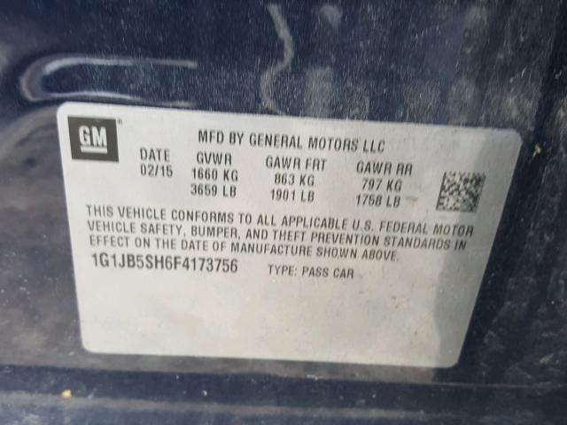 1G1JB5SH6F4173756 - 2015 CHEVROLET SONIC LS 蓝色 照片 10