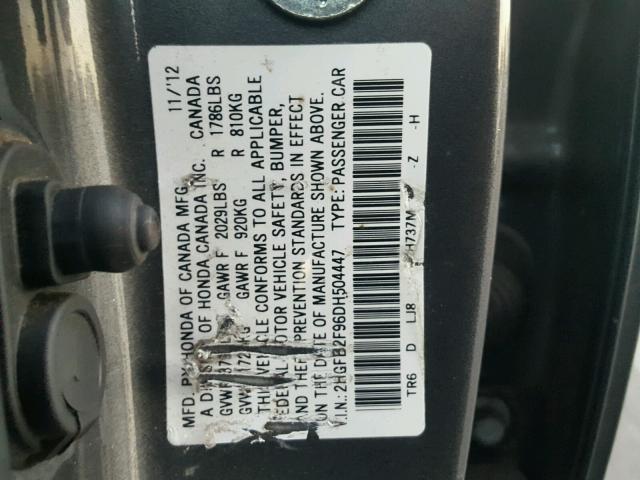 2HGFB2F96DH504447 - 2013 HONDA CIVIC EXL GRAY photo 10