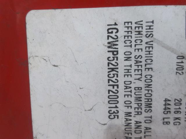 1G2WP52K52F200135 - 2002 PONTIAC GRAND PRIX RED photo 10