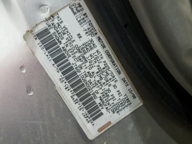 JT6GF10U6X0021992 - 1999 LEXUS RX 300 GRAY photo 10