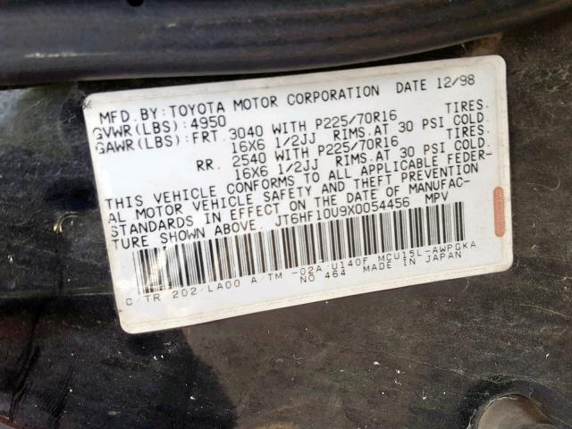 JT6HF10U9X0054456 - 1999 LEXUS RX 300 BLACK photo 10