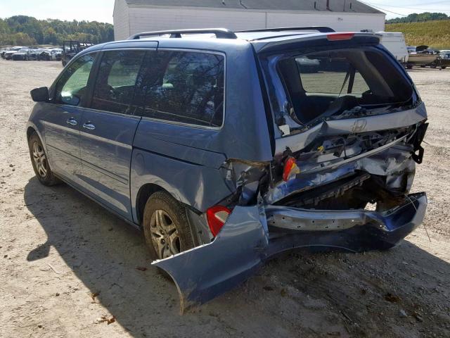 5FNRL38627B008900 - 2007 HONDA ODYSSEY EX BLUE photo 3