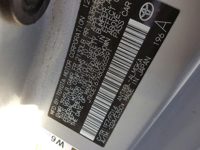 JTKDE167X80265591 - 2008 TOYOTA SCION TC 银色 照片 10