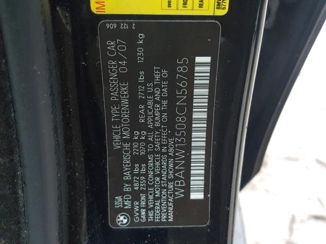 WBANW13508CN56785 - 2008 BMW 535 I BLACK photo 10