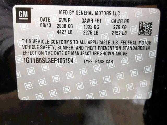 1G11B5SL3EF105194 - 2014 CHEVROLET MALIBU LS 灰色 照片 10