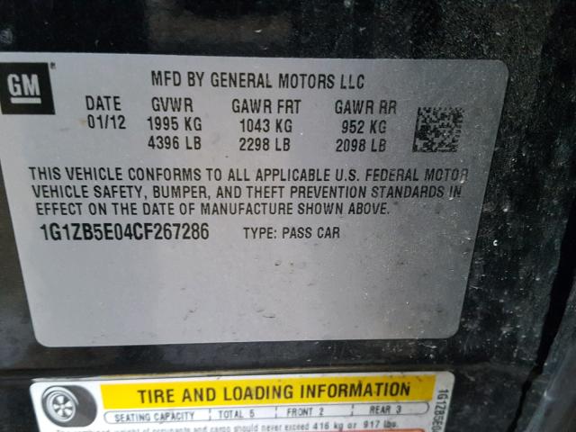 1G1ZB5E04CF267286 - 2012 CHEVROLET MALIBU LS BLACK photo 10