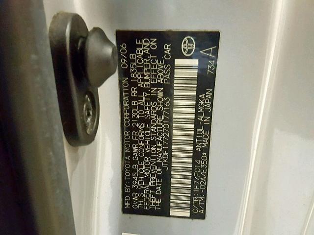 JTKDE177270177163 - 2007 TOYOTA SCION TC 银色 照片 10