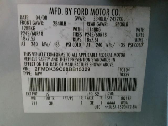 2FMDK39C68BB15329 - 2008 FORD EDGE LIMIT BLUE photo 10