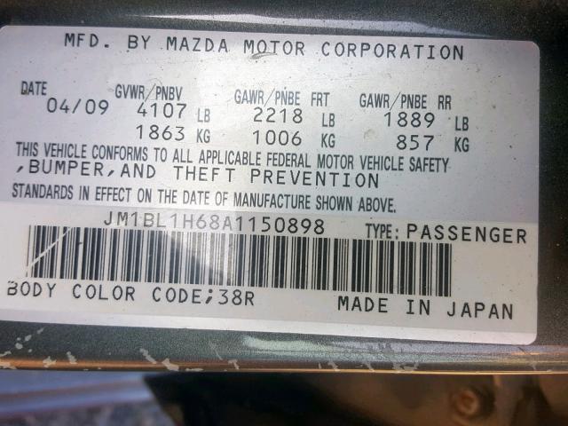 JM1BL1H68A1150898 - 2010 MAZDA 3 S GRAY photo 10