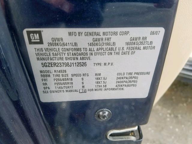 5GZER23798J112526 - 2008 SATURN OUTLOOK XR ლურჯი ფოტო 10