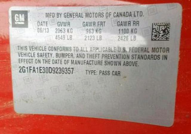 2G1FA1E30D9239357 - 2013 CHEVROLET CAMARO LS RED photo 10