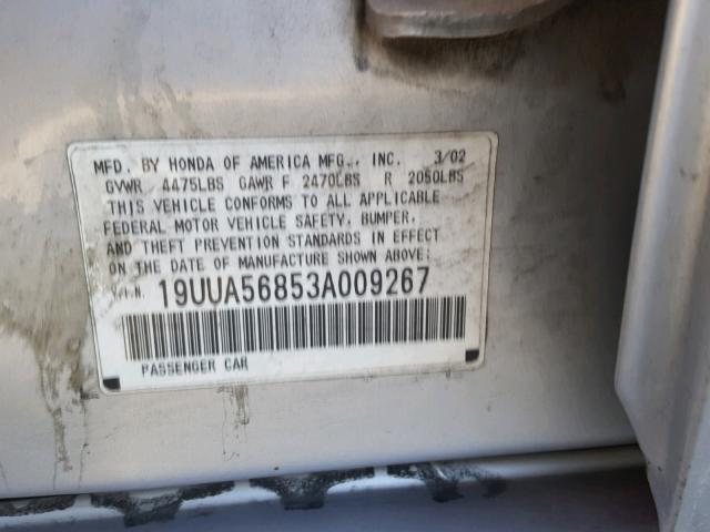 19UUA56853A009267 - 2003 ACURA 3.2TL TYPE SILVER photo 10