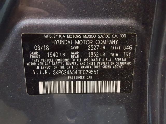 3KPC24A34JE029551 - 2018 HYUNDAI ACCENT SEL GRAY photo 10