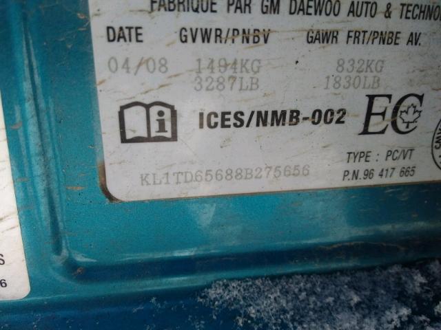 KL1TD65688B275656 - 2008 CHEVROLET AVEO BASE Mavi foto 9