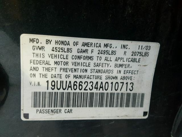 19UUA66234A010713 - 2004 ACURA TL GREEN photo 10