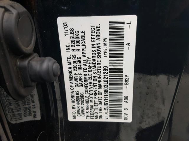 5J6YH18603L021289 - 2003 HONDA ELEMENT EX BLACK photo 10