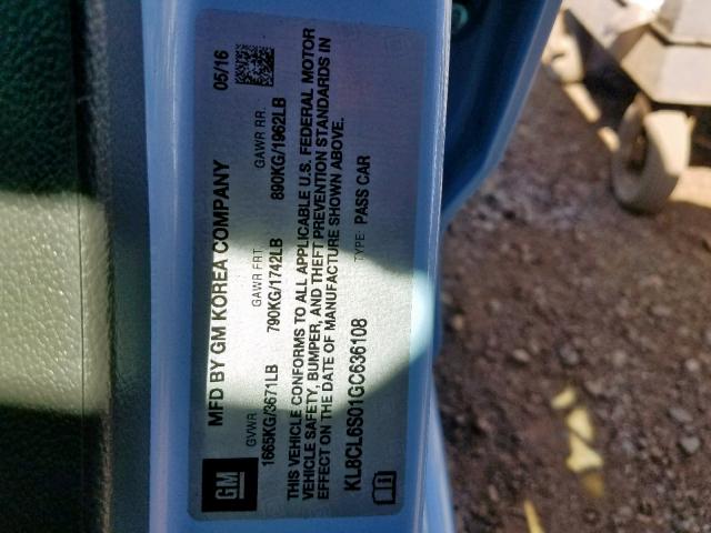 KL8CL6S01GC636108 - 2016 CHEVROLET SPARK EV 2 BLUE photo 10