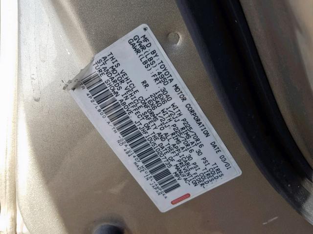 JTJHF10U510207735 - 2001 LEXUS RX 300 TAN photo 10