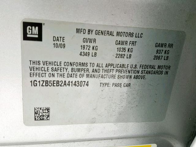 1G1ZB5EB2A4143074 - 2010 CHEVROLET MALIBU LS SILVER photo 10