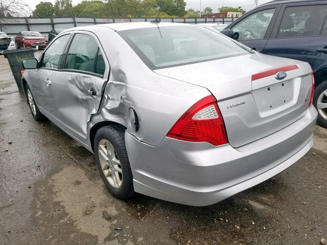 3FAHP0GA0CR135633 - 2012 FORD FUSION S SILVER photo 3