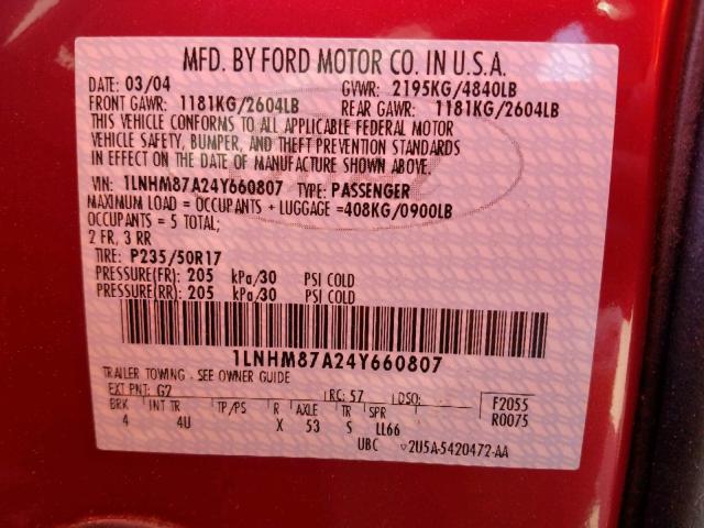 1LNHM87A24Y660807 - 2004 LINCOLN LS 红色 照片 10