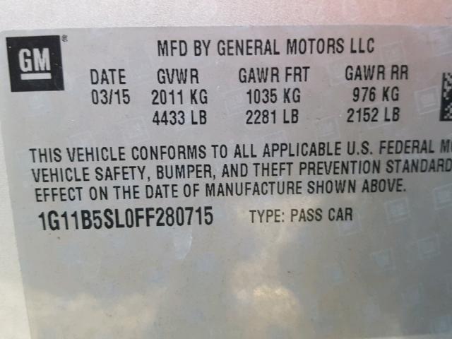 1G11B5SL0FF280715 - 2015 CHEVROLET MALIBU LS 银色 照片 10