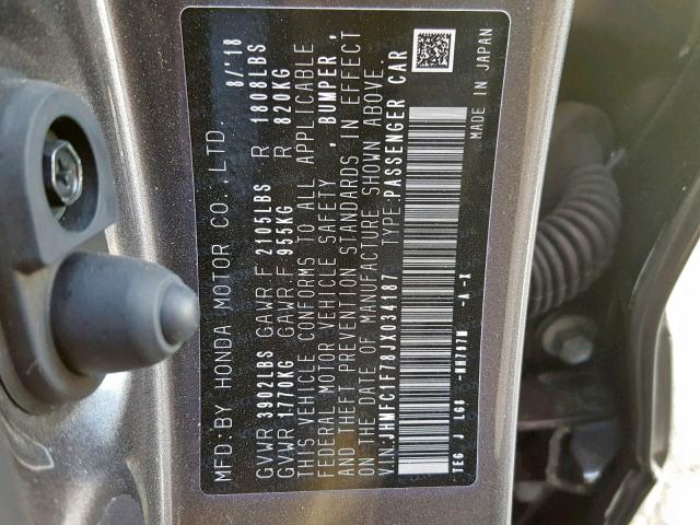 JHMFC1F78JX034187 - 2018 HONDA CIVIC EXL Grafit foto 10