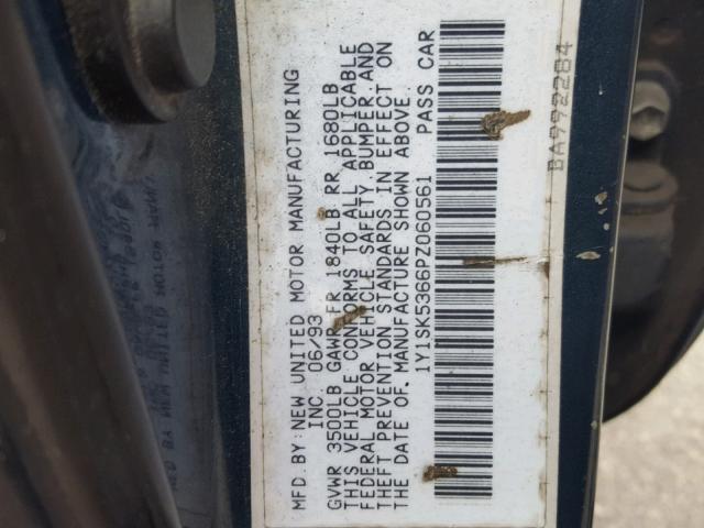 1Y1SK5366PZ060561 - 1993 GEO PRIZM BASE BLUE photo 10