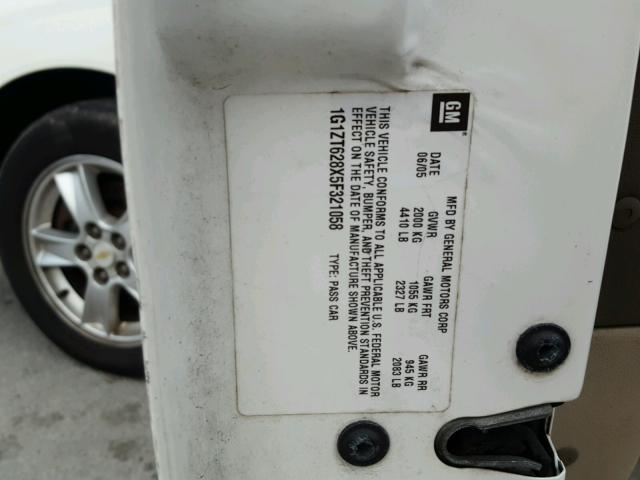 1G1ZT628X5F321058 - 2005 CHEVROLET MALIBU MAX 白色 照片 10