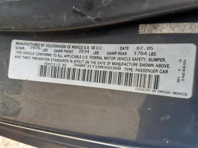 3VWRF31Y16M300368 - 2006 VOLKSWAGEN NEW BEETLE 灰色 照片 10