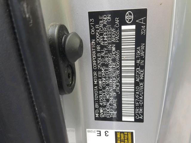 JTKJF5C78E3069865 - 2014 TOYOTA SCION TC 银色 照片 10