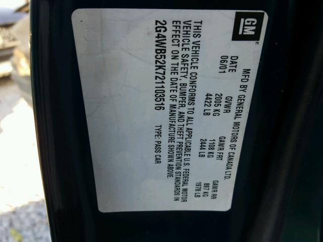 2G4WB52K721103516 - 2002 BUICK REGAL LS GREEN photo 10