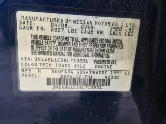 3N1AB61E58L713201 - 2008 NISSAN SENTRA 2.0 BLUE photo 10