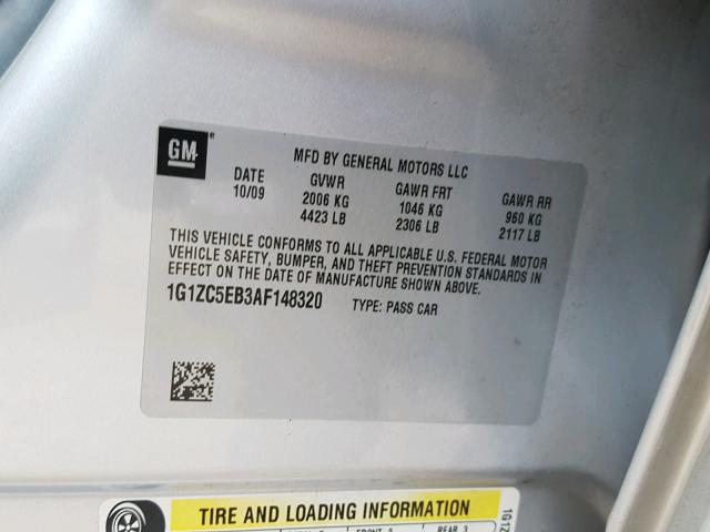 1G1ZC5EB3AF148320 - 2010 CHEVROLET MALIBU 1LT SILVER photo 10