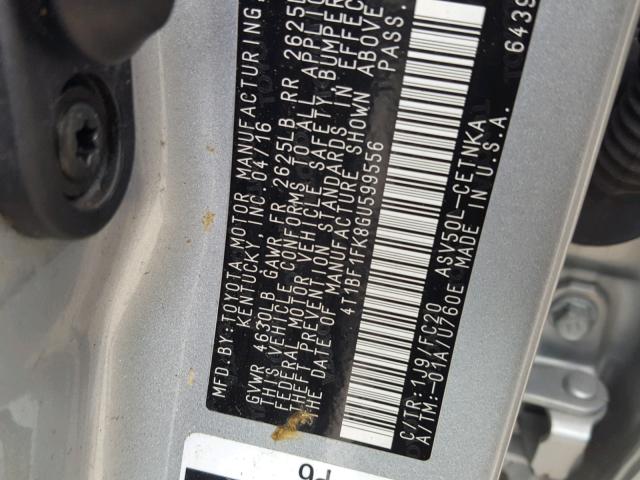 4T1BF1FK8GU599556 - 2016 TOYOTA CAMRY LE SILVER photo 10