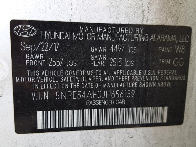 5NPE34AF0JH656159 - 2018 HYUNDAI SONATA SPO WHITE photo 10