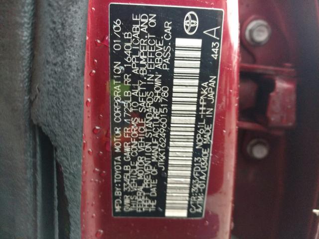 JTKKT624960151780 - 2006 TOYOTA SCION XA RED photo 10