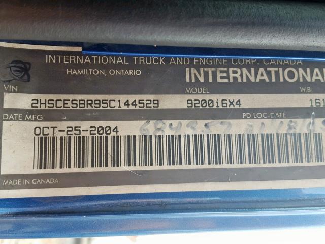 2HSCESBR95C144529 - 2005 INTERNATIONAL 9200 9200I BLUE photo 10