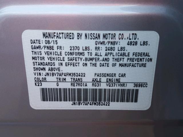 JN1BV7AP4FM352422 - 2015 INFINITI Q50 BASE SILVER photo 10