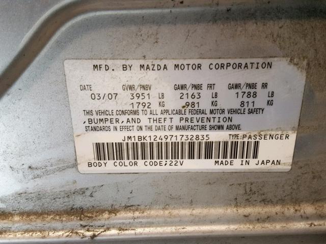 JM1BK124971732835 - 2007 MAZDA 3 S SILVER photo 10