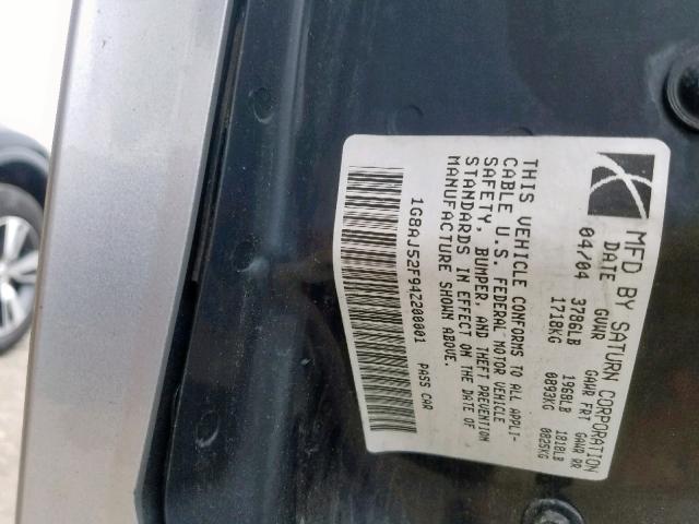1G8AJ52F94Z200001 - 2004 SATURN ION LEVEL SILVER photo 10