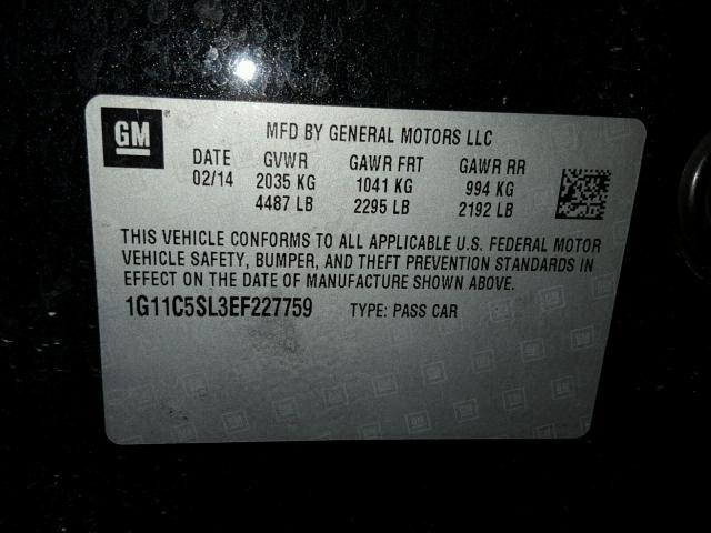 1G11C5SL3EF227759 - 2014 CHEVROLET MALIBU 1LT BLACK photo 10