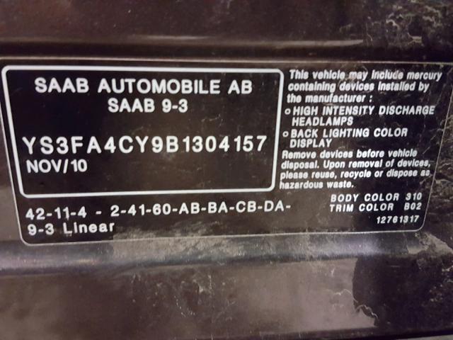 YS3FA4CY9B1304157 - 2011 SAAB 9-3 2.0T GRAY photo 10