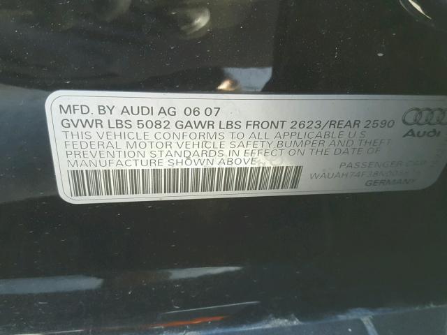 WAUAH74F38N005676 - 2008 AUDI A6 3.2 BLACK photo 10